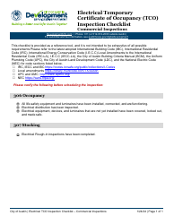 Document preview: Electrical Temporary Certificate of Occupancy (Tco) Inspection Checklist - Commercial Inspections - City of Austin, Texas