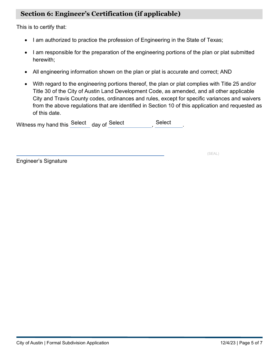 Subdivision Application - Formal Submittal - City of Austin, Texas, Page 5