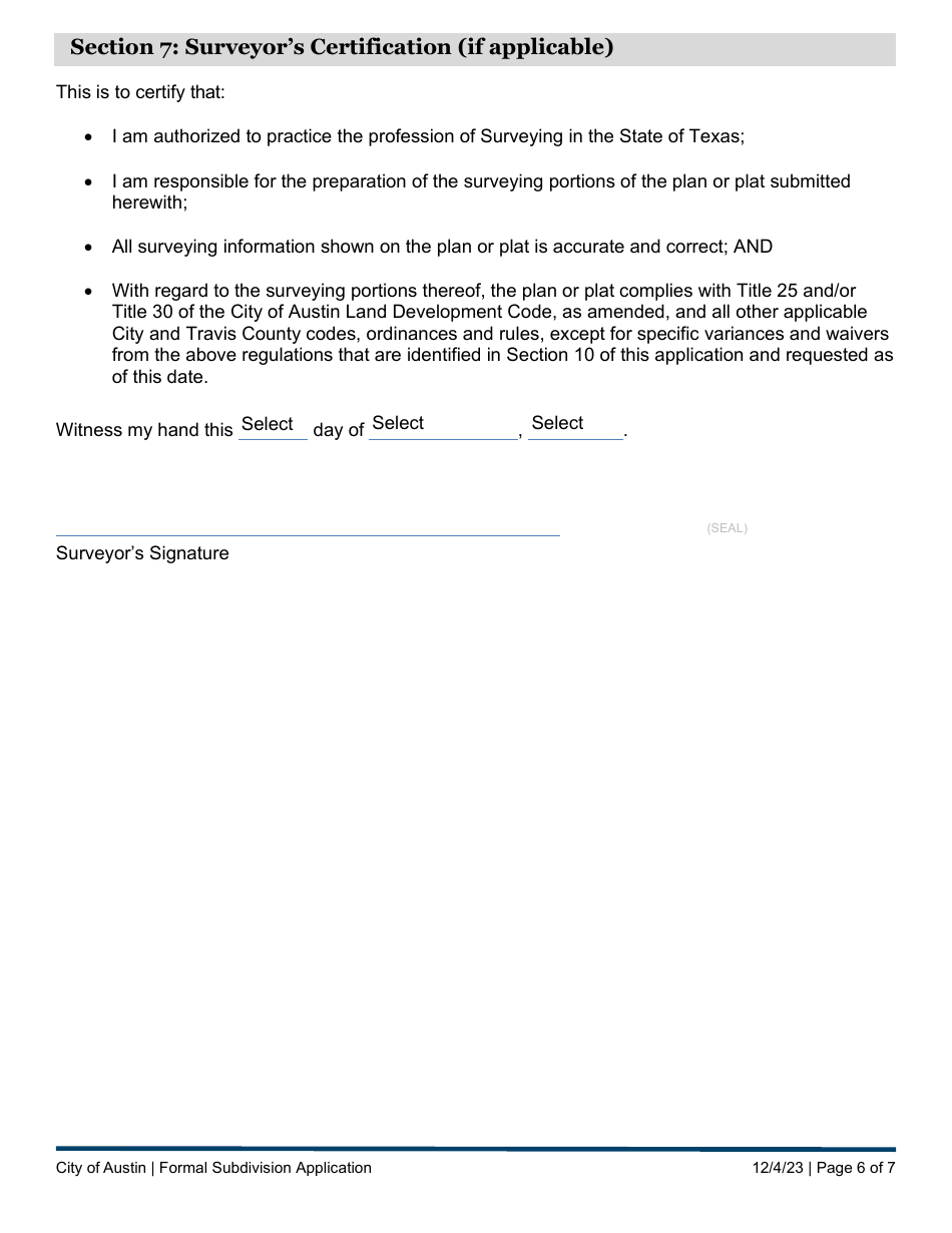 Subdivision Application - Formal Submittal - City of Austin, Texas, Page 6