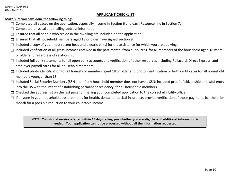Form DPHHS-EAP-088 Low Income Home Energy Assistance Program (Liheap),  Weatherization Application - Montana, Page 10