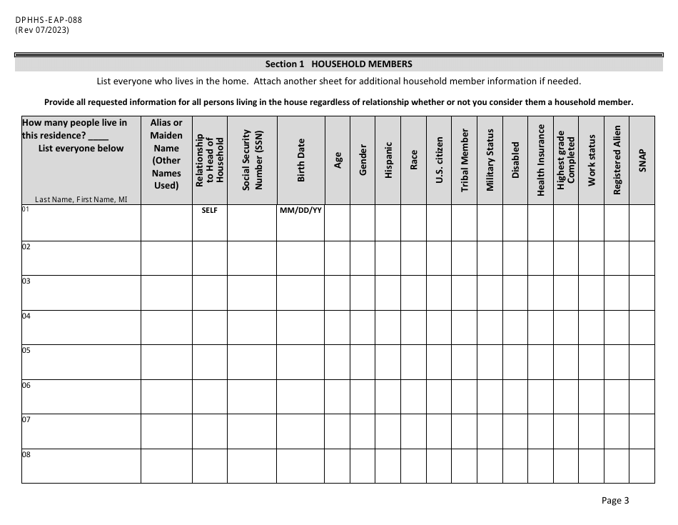 Form Dphhs Eap 088 Download Fillable Pdf Or Fill Online Low Income Home Energy Assistance 0744