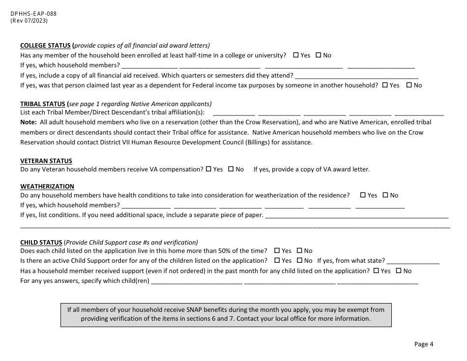 Form Dphhs Eap 088 Download Fillable Pdf Or Fill Online Low Income Home Energy Assistance 4941