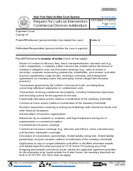 Form UCS-840C Request for Judicial Intervention Commercial Division Addendum - New York
