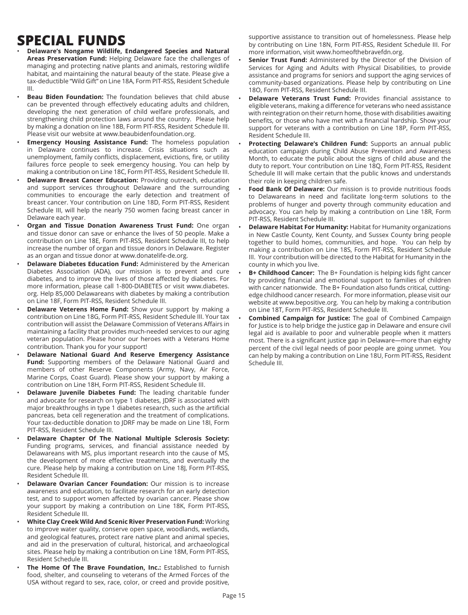 Instructions for Form PIT-RES Delaware Individual Resident Income Tax Return - Delaware, Page 15