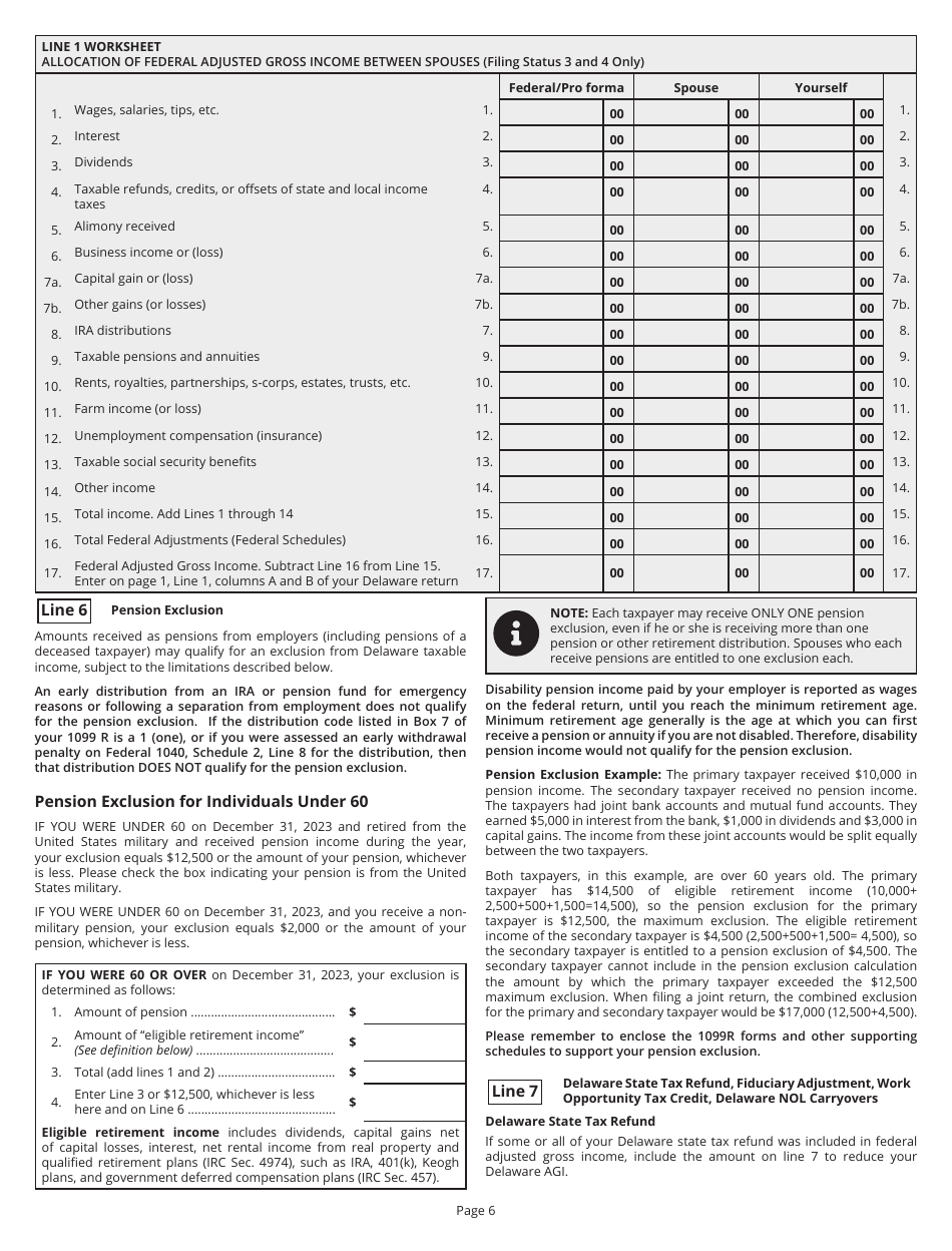 Instructions for Form PIT-RES Delaware Individual Resident Income Tax Return - Delaware, Page 6