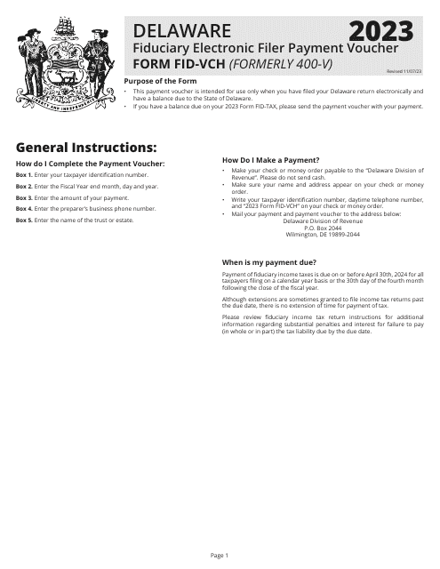 Form FID-VCH 2023 Printable Pdf