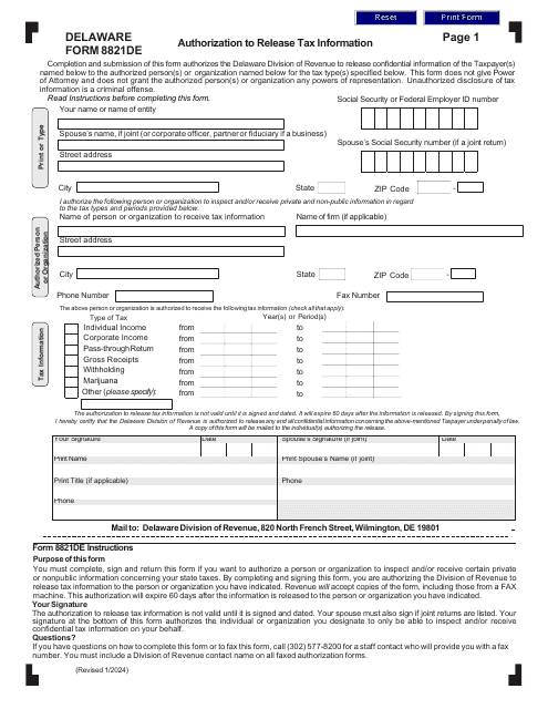 Form 8821DE  Printable Pdf