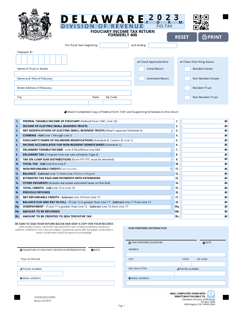 Form FID-TAX Fiduciary Income Tax Return - Delaware, 2023