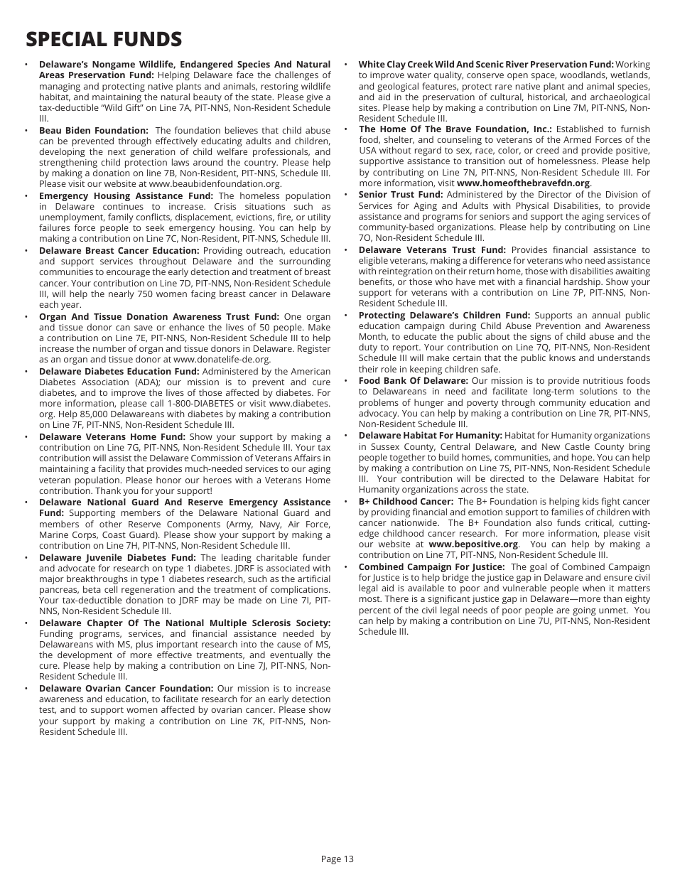 Instructions for Form PIT-NON Delaware Individual Non-resident Income Tax Return - Delaware, Page 13