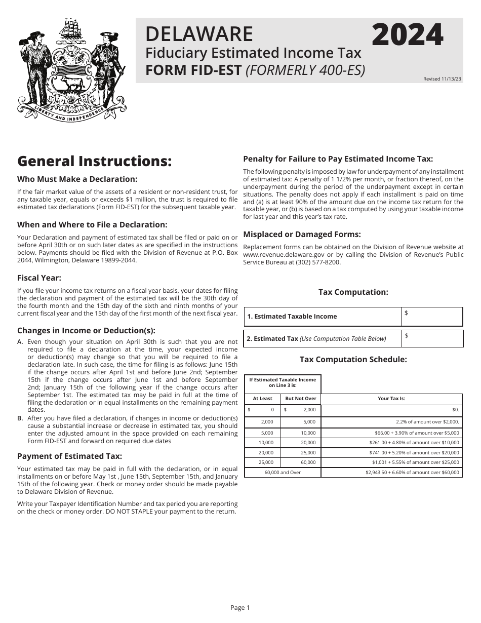 Download Instructions for Form FIDEST Declaration of Estimated