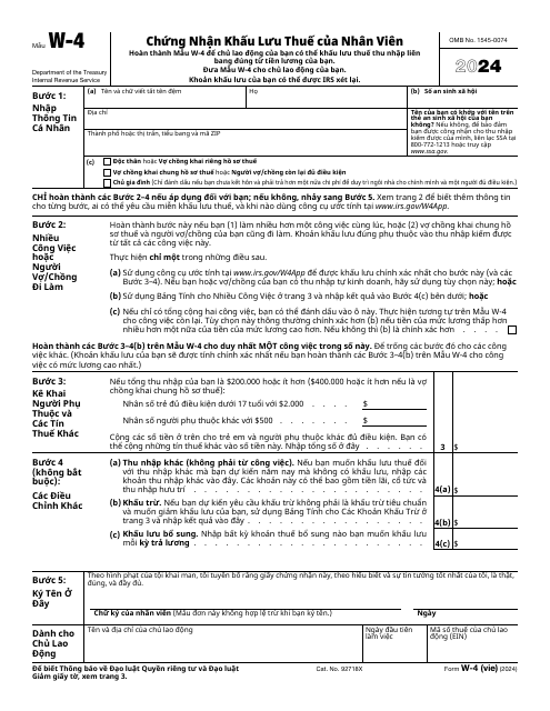 IRS Form W-4 (VIE) Employee's Withholding Certificate (Vietnamese), 2024