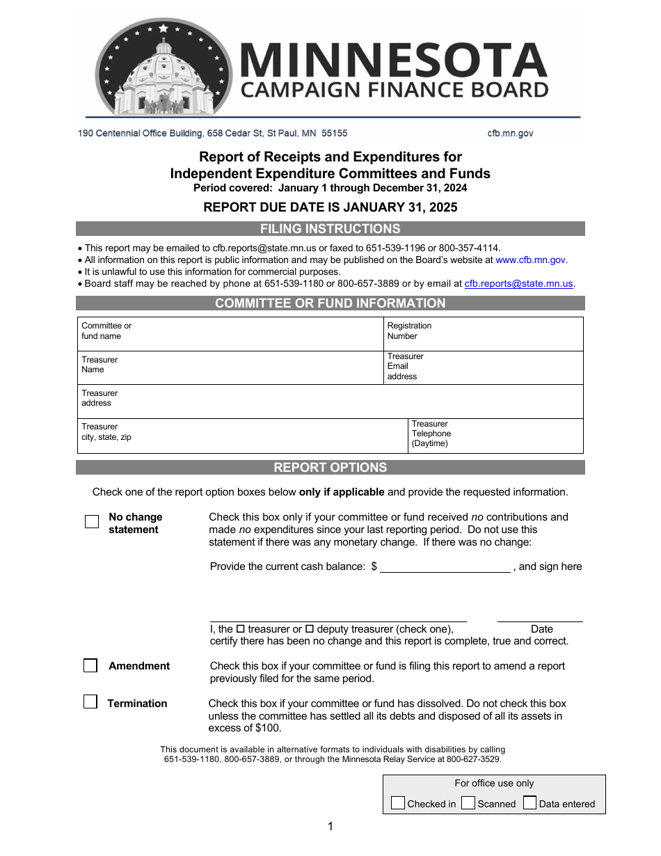 Report of Receipts and Expenditures for Independent Expenditure Committees and Funds - Minnesota, Page 1