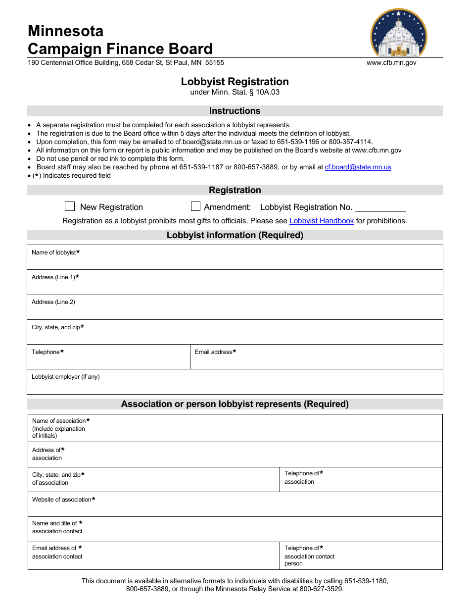Lobbyist Registration - Minnesota, Page 1