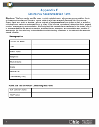 Document preview: Appendix E Emergency Accommodation Form - Ohio