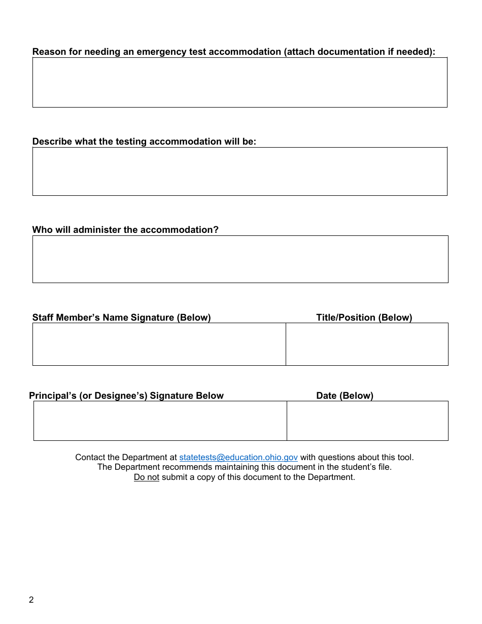 Appendix E Emergency Accommodation Form - Ohio, Page 2