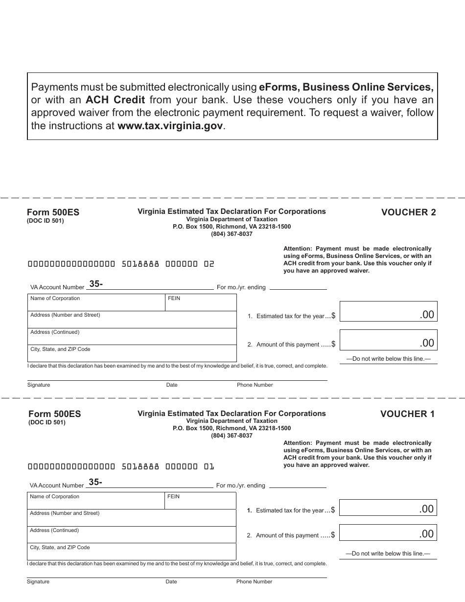 Form 500ES Corporation Estimated Income Tax Payment Vouchers - Virginia, Page 3