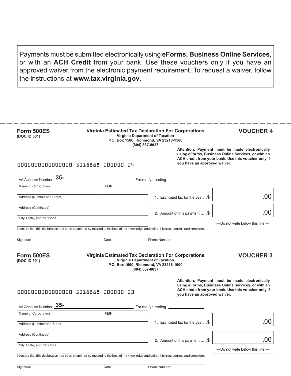 Form 500ES Corporation Estimated Income Tax Payment Vouchers - Virginia, Page 5