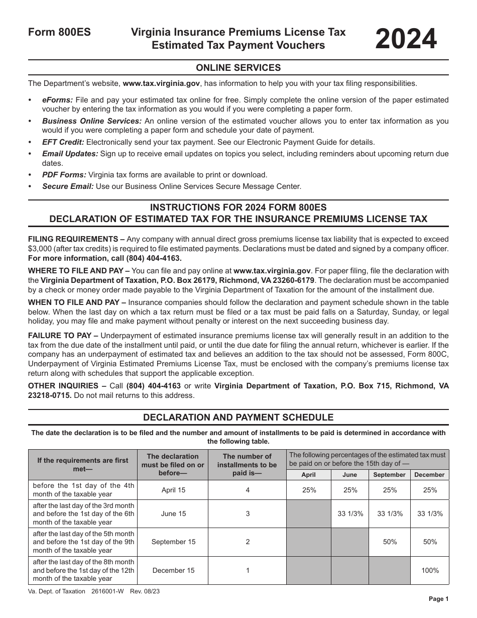 Form 800ES Download Fillable PDF or Fill Online Virginia Insurance