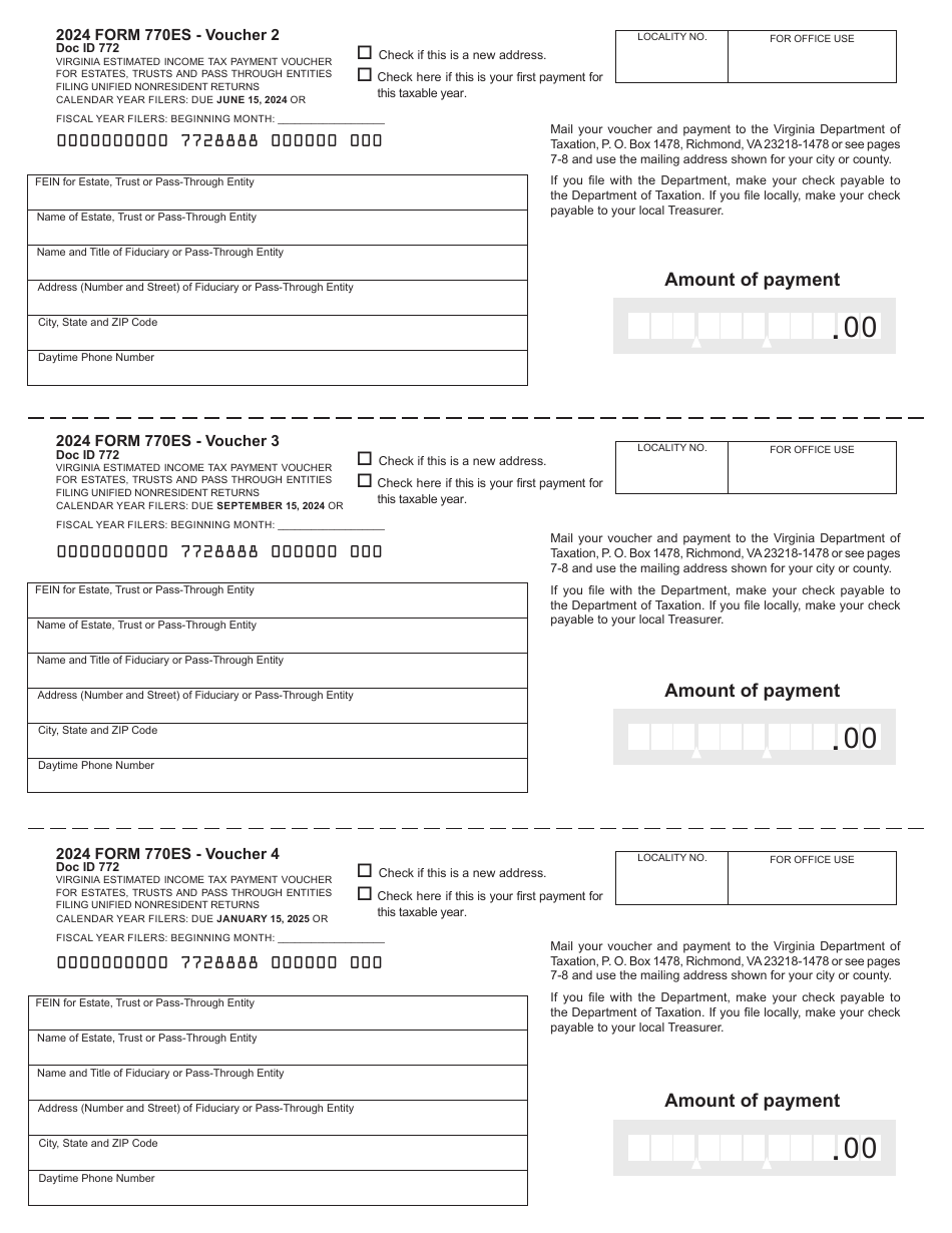 Form 770ES Virginia Estimated Income Tax Payment Vouchers for Estates, Trusts, and Pass-Through Entities Filing on Behalf of Unified Nonresidents - Virginia, Page 5