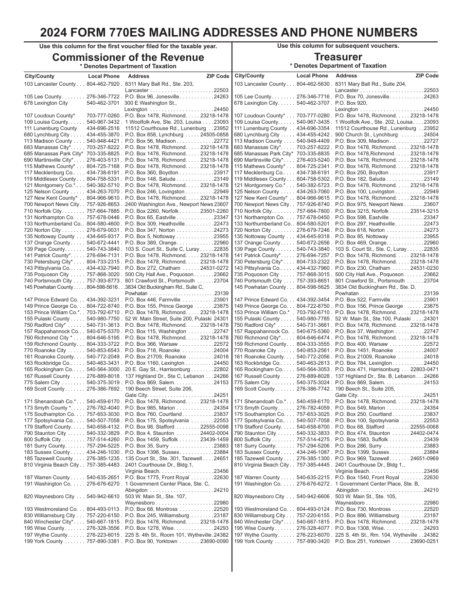 Form 770ES Virginia Estimated Income Tax Payment Vouchers for Estates, Trusts, and Pass-Through Entities Filing on Behalf of Unified Nonresidents - Virginia, Page 8