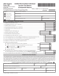 Document preview: Form 765 Unified Nonresident Individual Income Tax Return (Composite Return) - Virginia, 2023