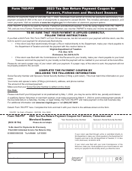 Document preview: Form 760-PFF Tax Due Return Payment Coupon for Farmers, Fishermen and Merchant Seamen - Virginia, 2023