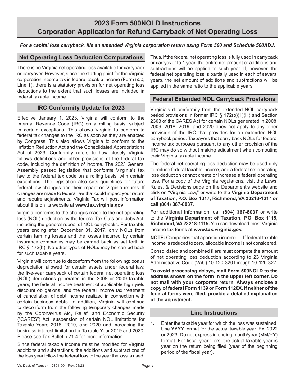 Download instructions for form 500nold corporation application for
