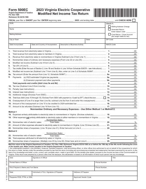 Form 500EC Virginia Electric Cooperative Modified Net Income Tax Return - Virginia, 2023
