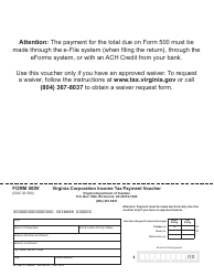 Document preview: Form 500V Virginia Corporation Income Tax Payment Voucher - Virginia