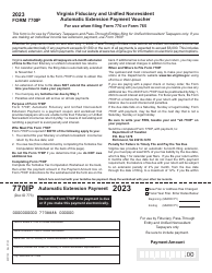 Document preview: Form 770IP Virginia Fiduciary and Unified Nonresident Automatic Extension Payment Voucher - Virginia, 2023