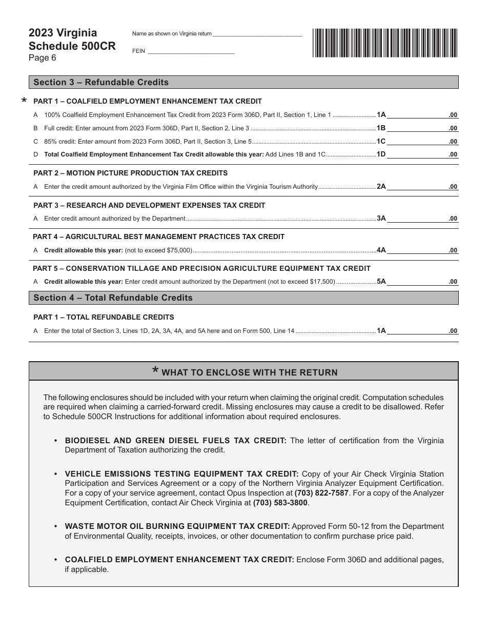 Schedule 500cr Download Fillable Pdf Or Fill Online Credit Computation Schedule For Corporations 8089