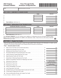 Document preview: Schedule 502ADJ Pass-Through Entity Schedule of Adjustments - Virginia, 2023