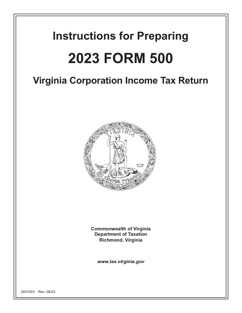 Instructions for Form 500 Virginia Corporation Income Tax Return - Virginia, 2023