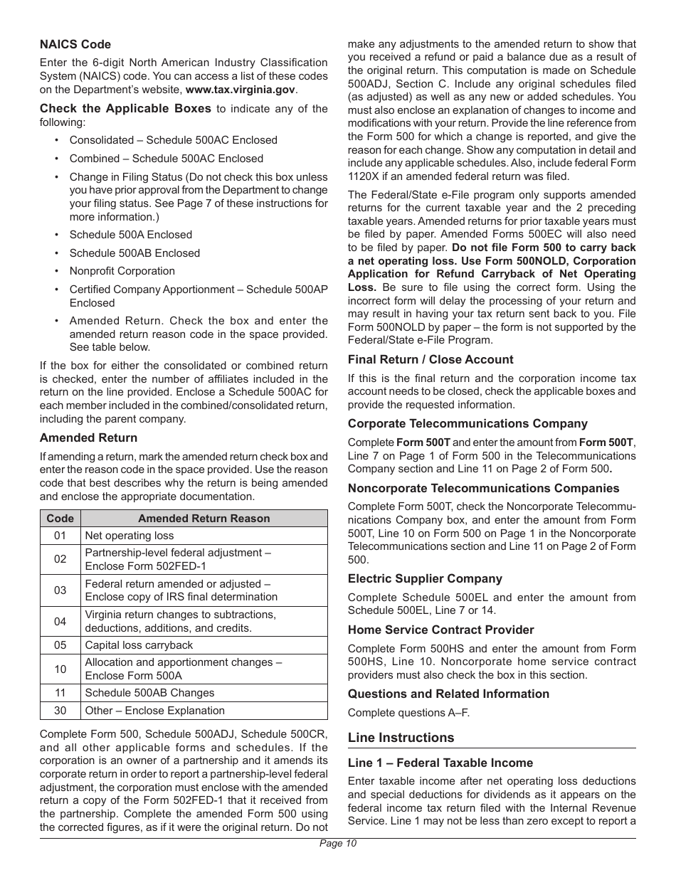 Instructions for Form 500 Virginia Corporation Income Tax Return - Virginia, Page 14