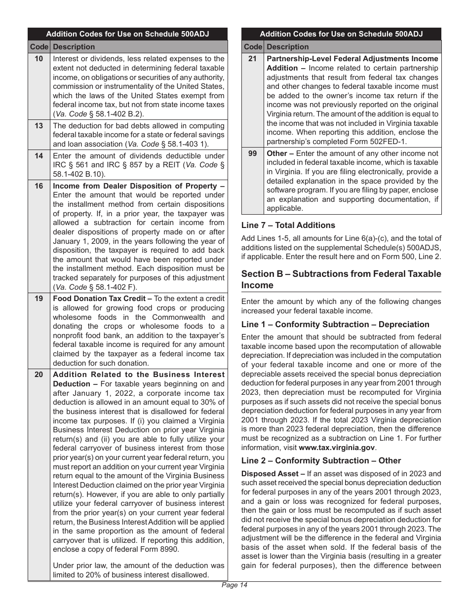 Instructions for Form 500 Virginia Corporation Income Tax Return - Virginia, Page 18