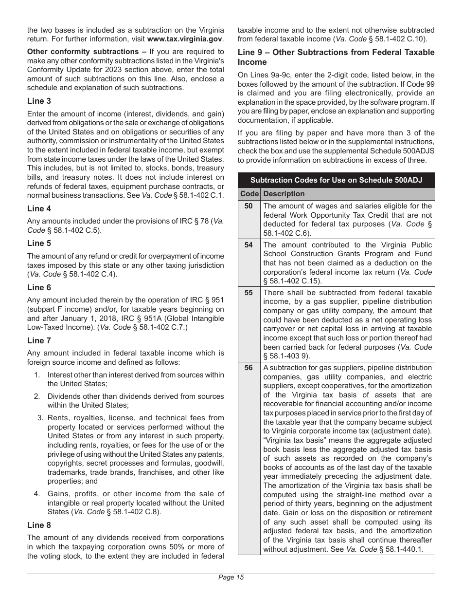 Instructions for Form 500 Virginia Corporation Income Tax Return - Virginia, Page 19