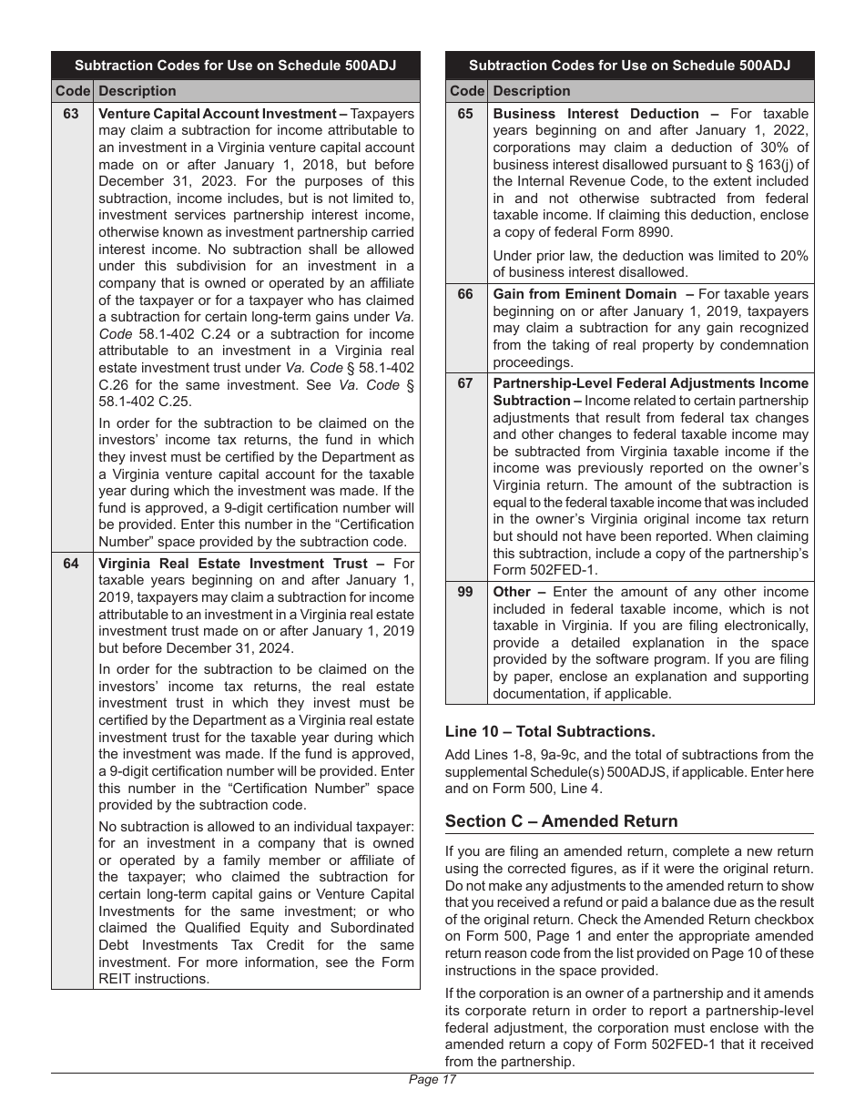 Instructions for Form 500 Virginia Corporation Income Tax Return - Virginia, Page 21