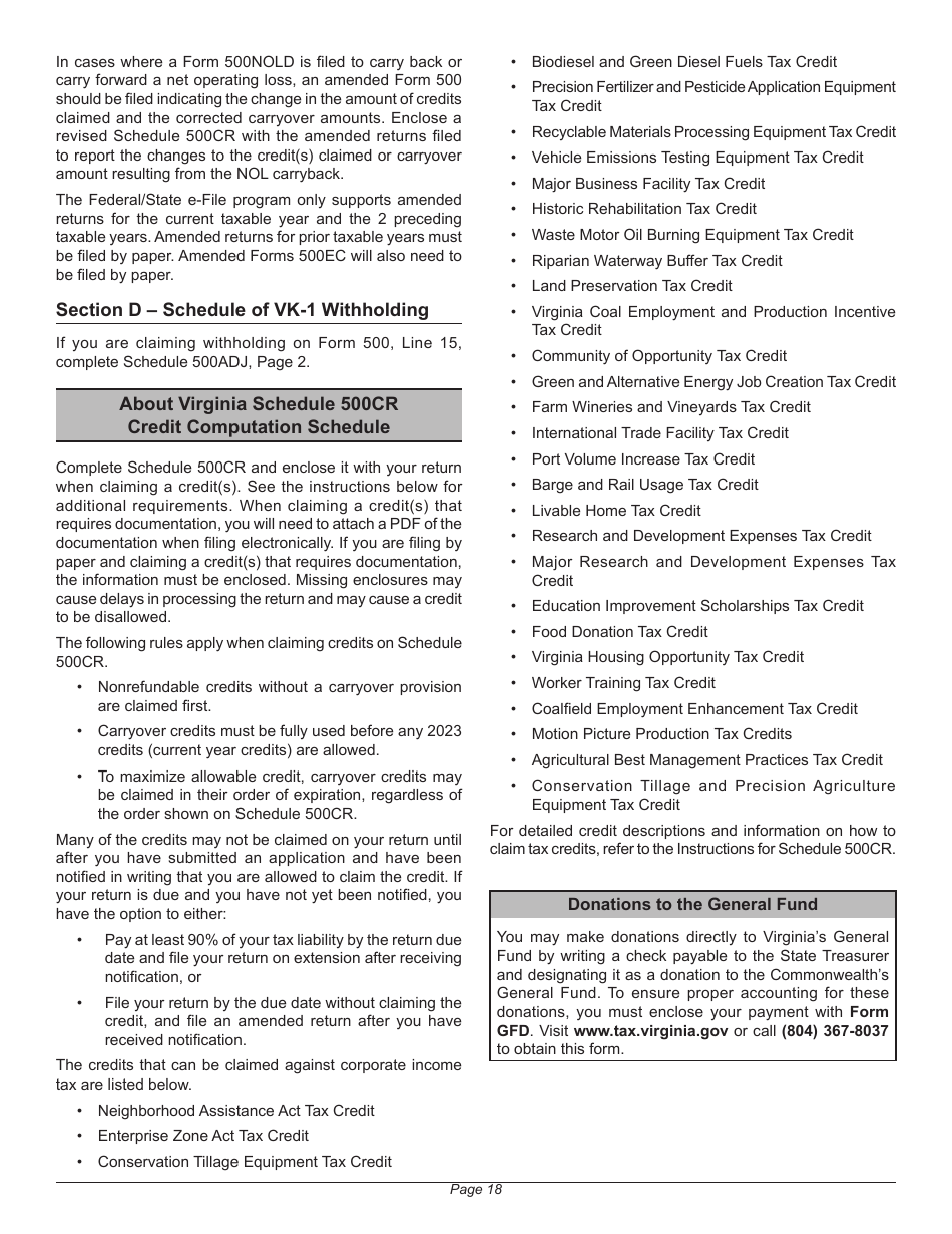Instructions for Form 500 Virginia Corporation Income Tax Return - Virginia, Page 22