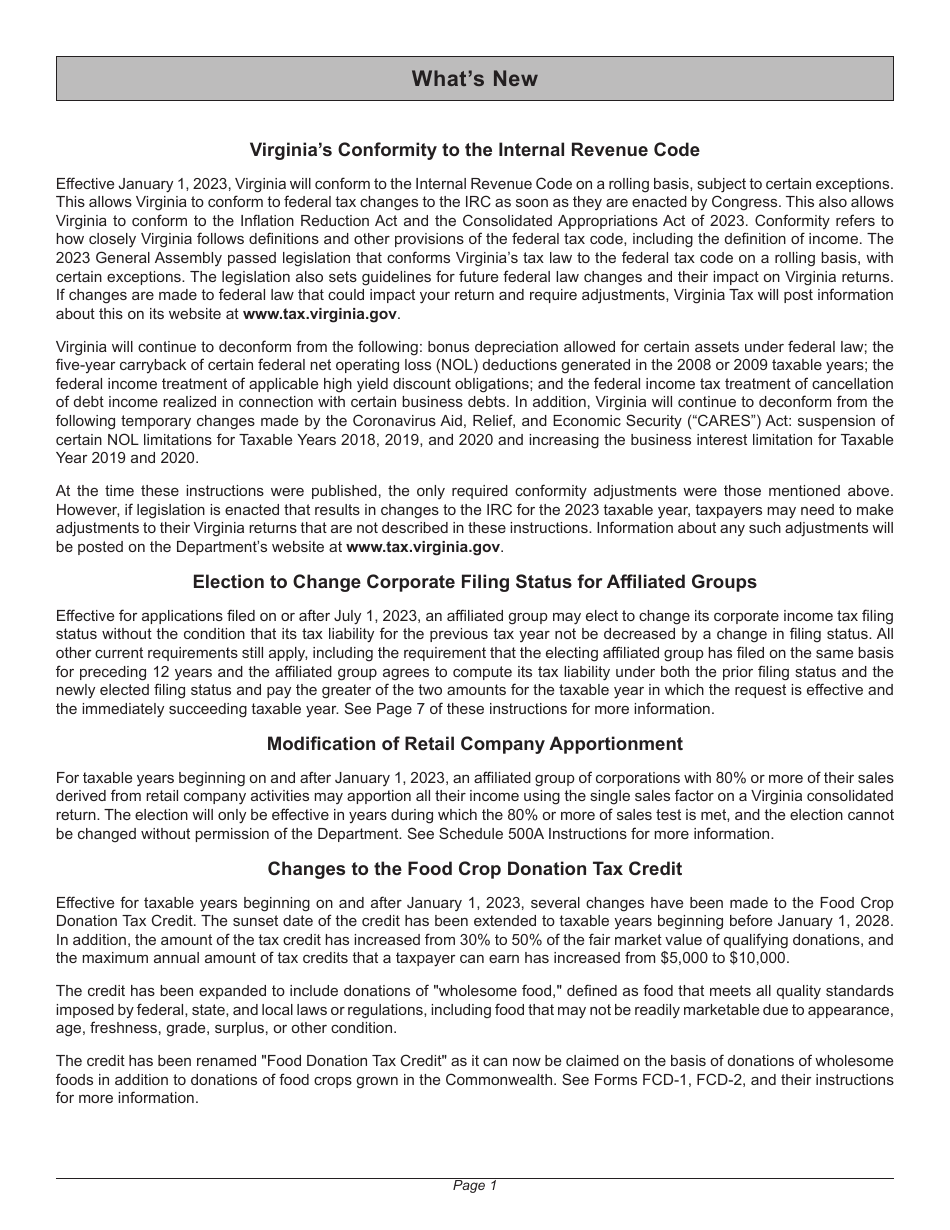 Instructions for Form 500 Virginia Corporation Income Tax Return - Virginia, Page 5