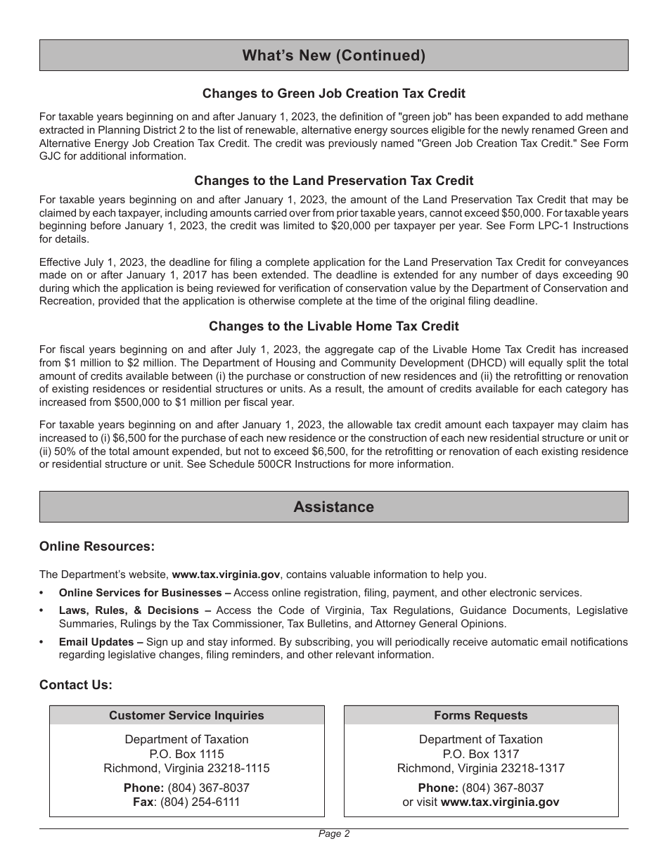 Instructions for Form 500 Virginia Corporation Income Tax Return - Virginia, Page 6