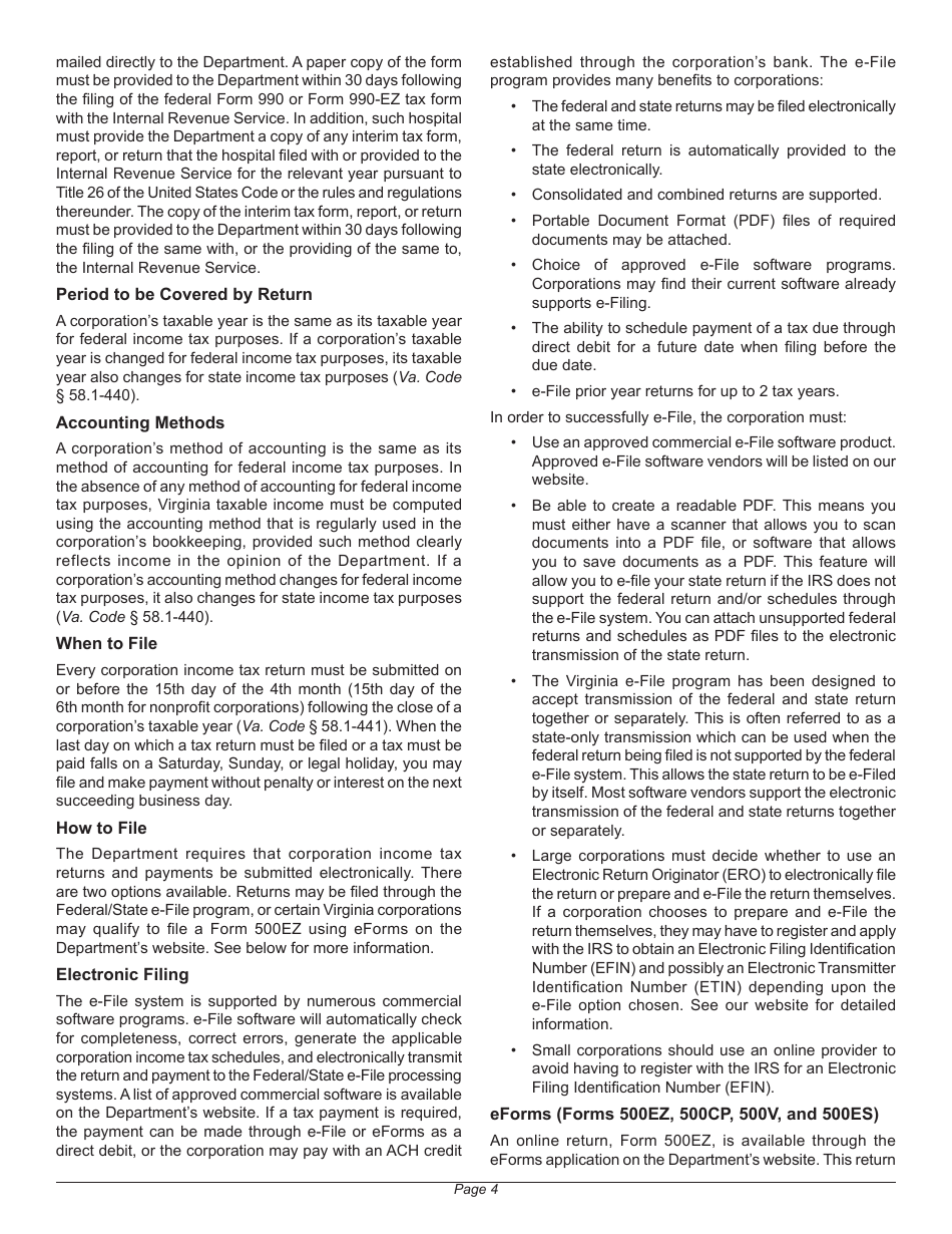 Instructions for Form 500 Virginia Corporation Income Tax Return - Virginia, Page 8