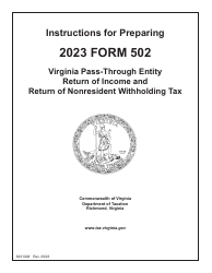 Document preview: Instructions for Form 502 Pass-Through Entity Return of Income and Return of Nonresident Withholding Tax - Virginia, 2023