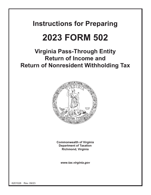Instructions for Form 502 Pass-Through Entity Return of Income and Return of Nonresident Withholding Tax - Virginia, 2023