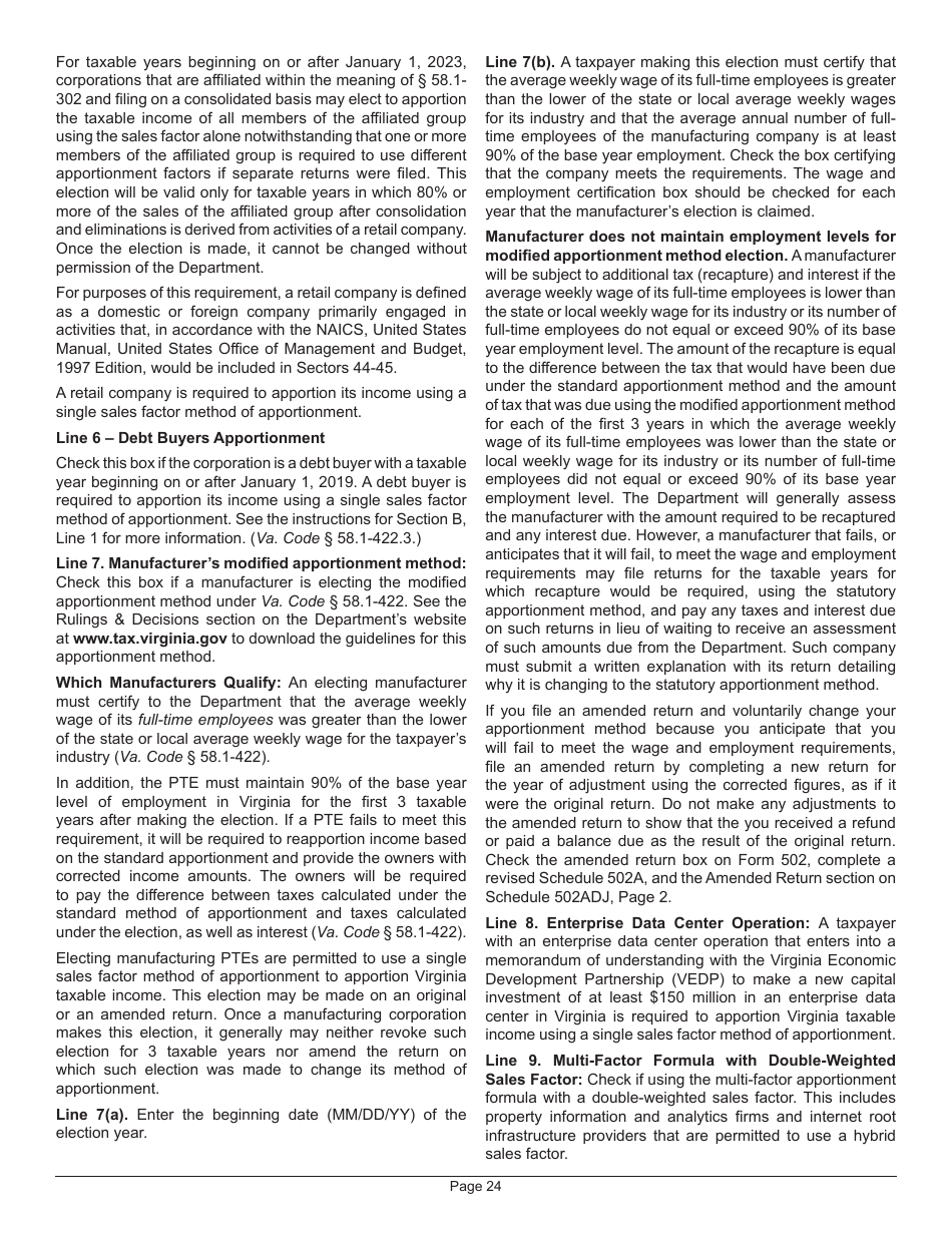 Instructions for Form 502 Pass-Through Entity Return of Income and Return of Nonresident Withholding Tax - Virginia, Page 28