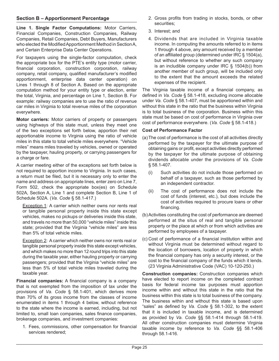 Instructions for Form 502 Pass-Through Entity Return of Income and Return of Nonresident Withholding Tax - Virginia, Page 29