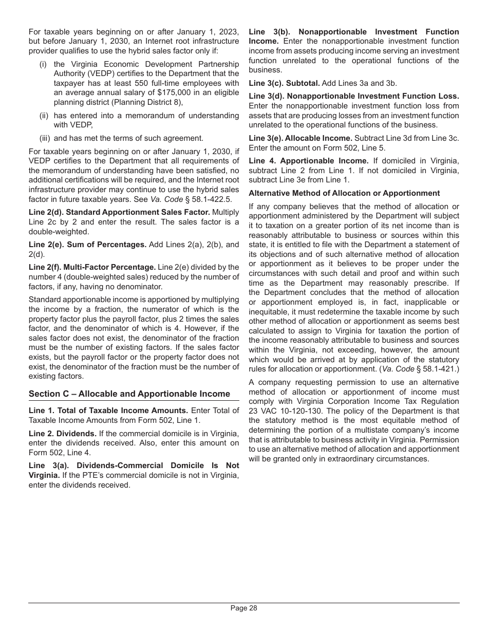 Instructions for Form 502 Pass-Through Entity Return of Income and Return of Nonresident Withholding Tax - Virginia, Page 32