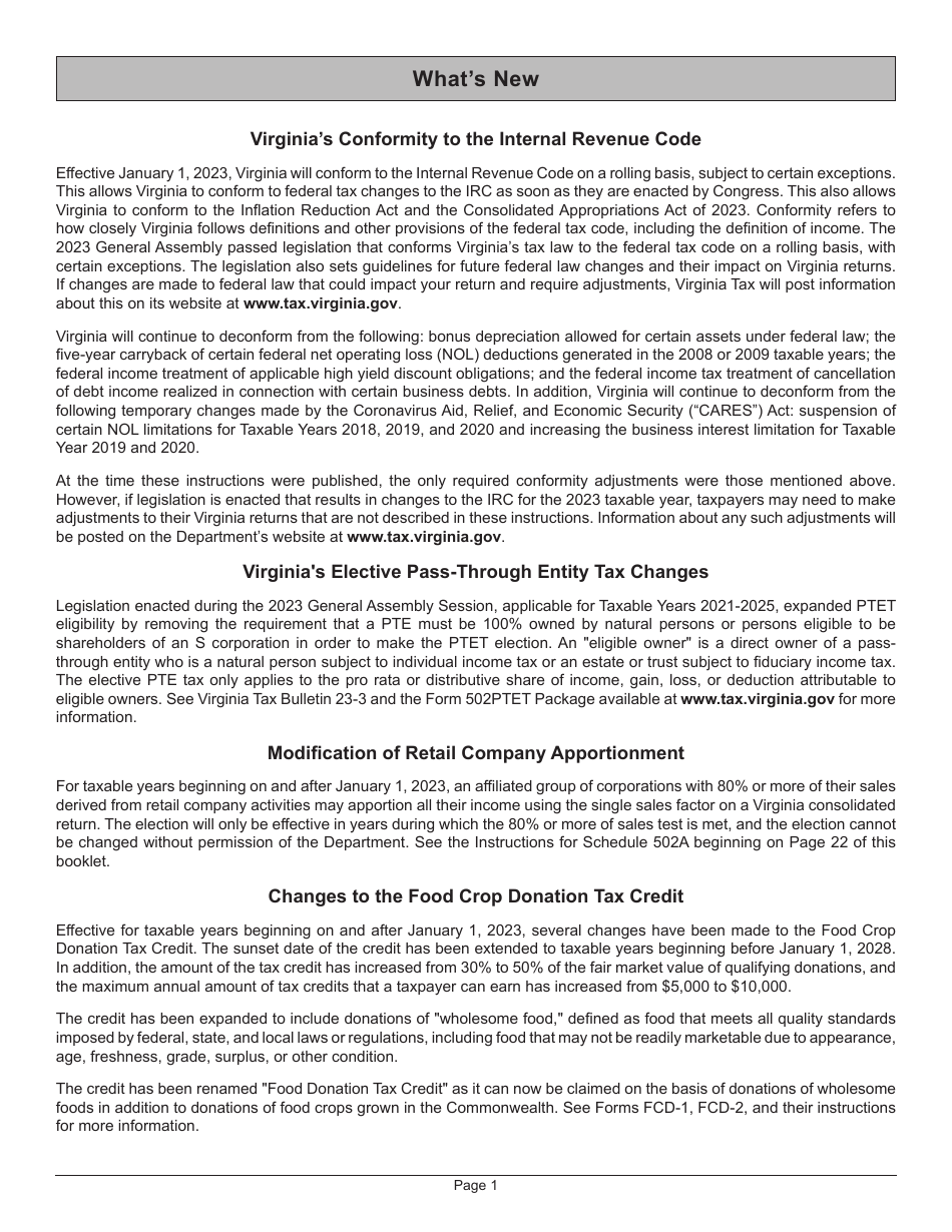 Instructions for Form 502 Pass-Through Entity Return of Income and Return of Nonresident Withholding Tax - Virginia, Page 5
