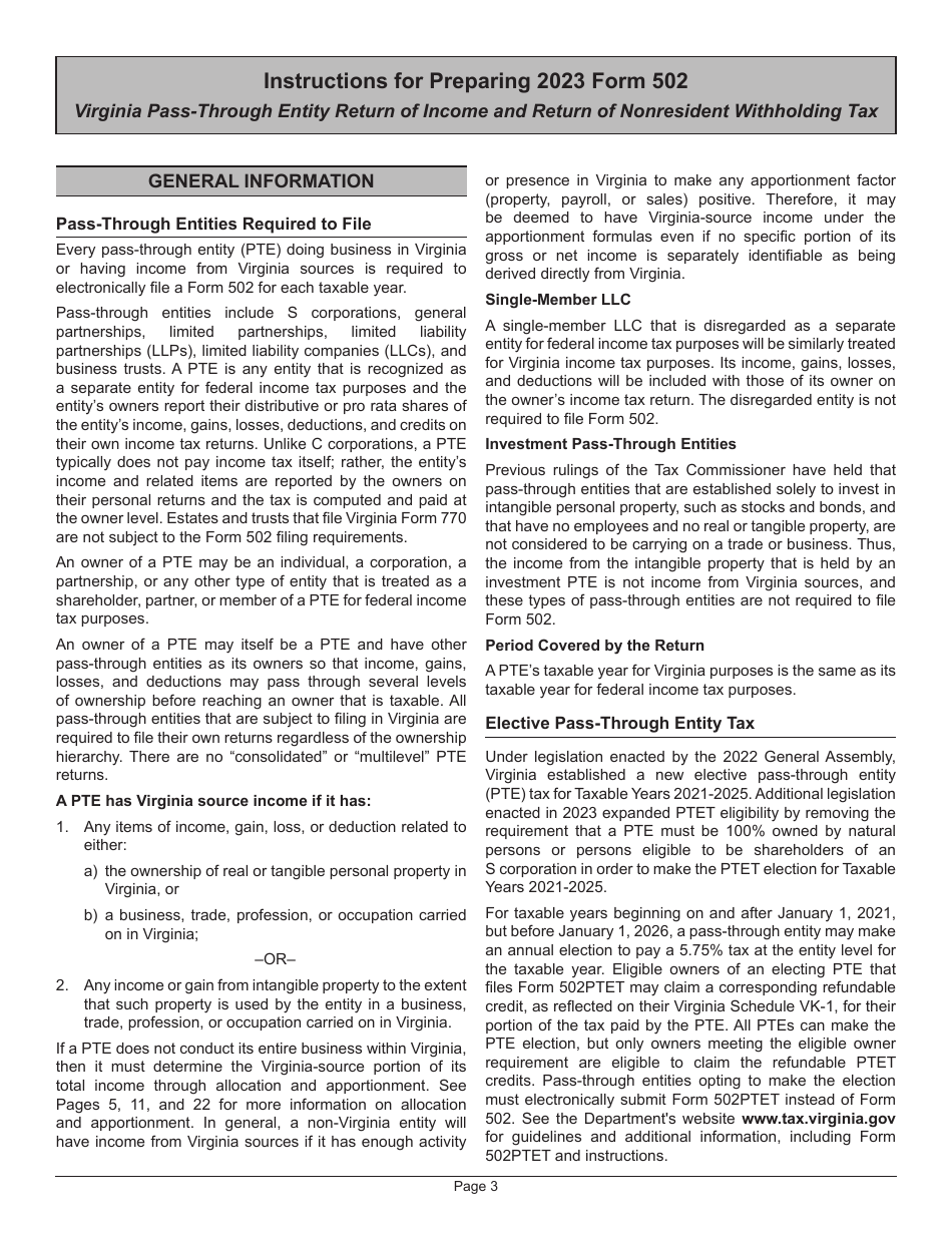 Instructions for Form 502 Pass-Through Entity Return of Income and Return of Nonresident Withholding Tax - Virginia, Page 7