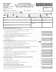 Document preview: Form 502 Pass-Through Entity Return of Income and Return of Nonresident Withholding Tax - Virginia, 2023