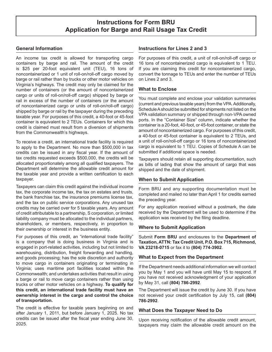 Form BRU Application for Barge and Rail Usage Tax Credit - Virginia, Page 3